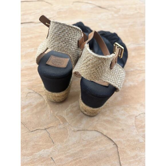 Tory Burch Designer Black Bow Wedge Espadrille Heel Size 7 KB - Picture 5 of 5